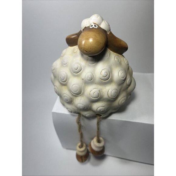 Ceramic Lamb Sheep Shelf Sitter Farm Country Decor 6” Sitting. Dangling Feet - Picture 7 of 8